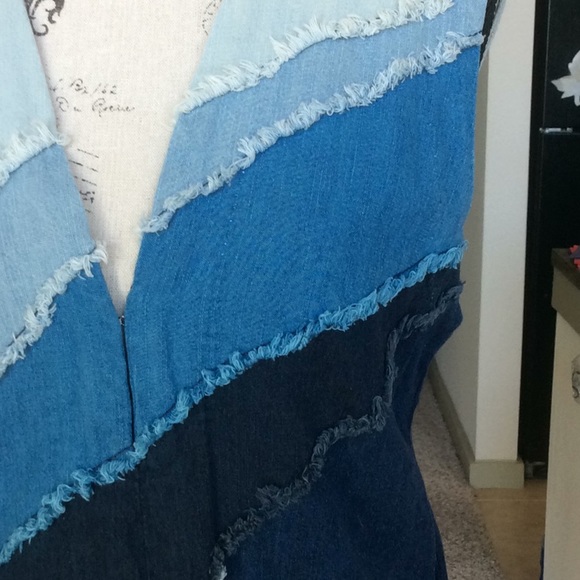 Free People Colorblock Denim Mini Dress - Picture 3 of 8